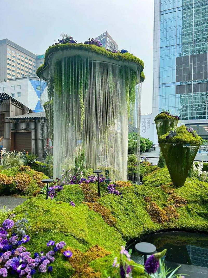 拉線水簾 成都水景工廠中的靈動藝術與花藝工程的完美融合